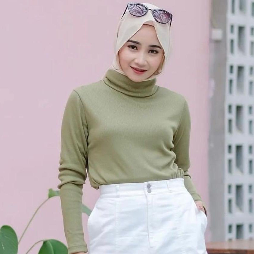 KAOS TURTLENECK RIB LENGAN PANJANG WANITA KOREAN STYLE - KAOS KERAH TINGGI LEHER PANJANG RIB PREMIUM