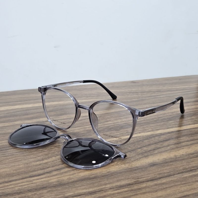 kacamata pria wanita clip on magnet bulat 2240 abu abu transparan