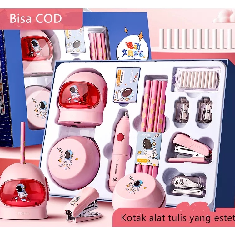 

KODE I9U4 CT Sunlight Electric Stationery Set Set Alat Tulis Elektrik Rautan Penghapus Vacuum Pensil 11 In 1