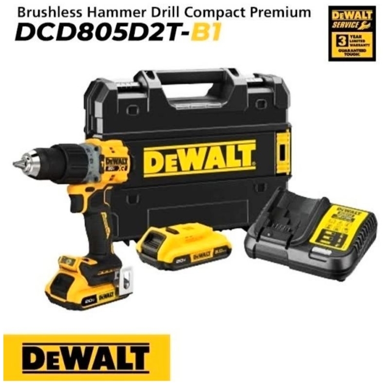 Dewalt DCD805D2T Hammer Drill Cordless 20V mesin bor Dewalt Dcd805