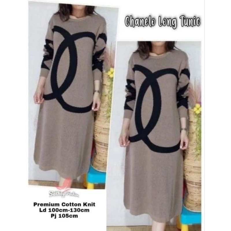ATASAN LONG TUNIK JUMBO/CHANELO/BLOUSE LONG TUNIK WANITA KATUN KNIT PREMIUM JUMBO LD 130 CM FIT XXXL