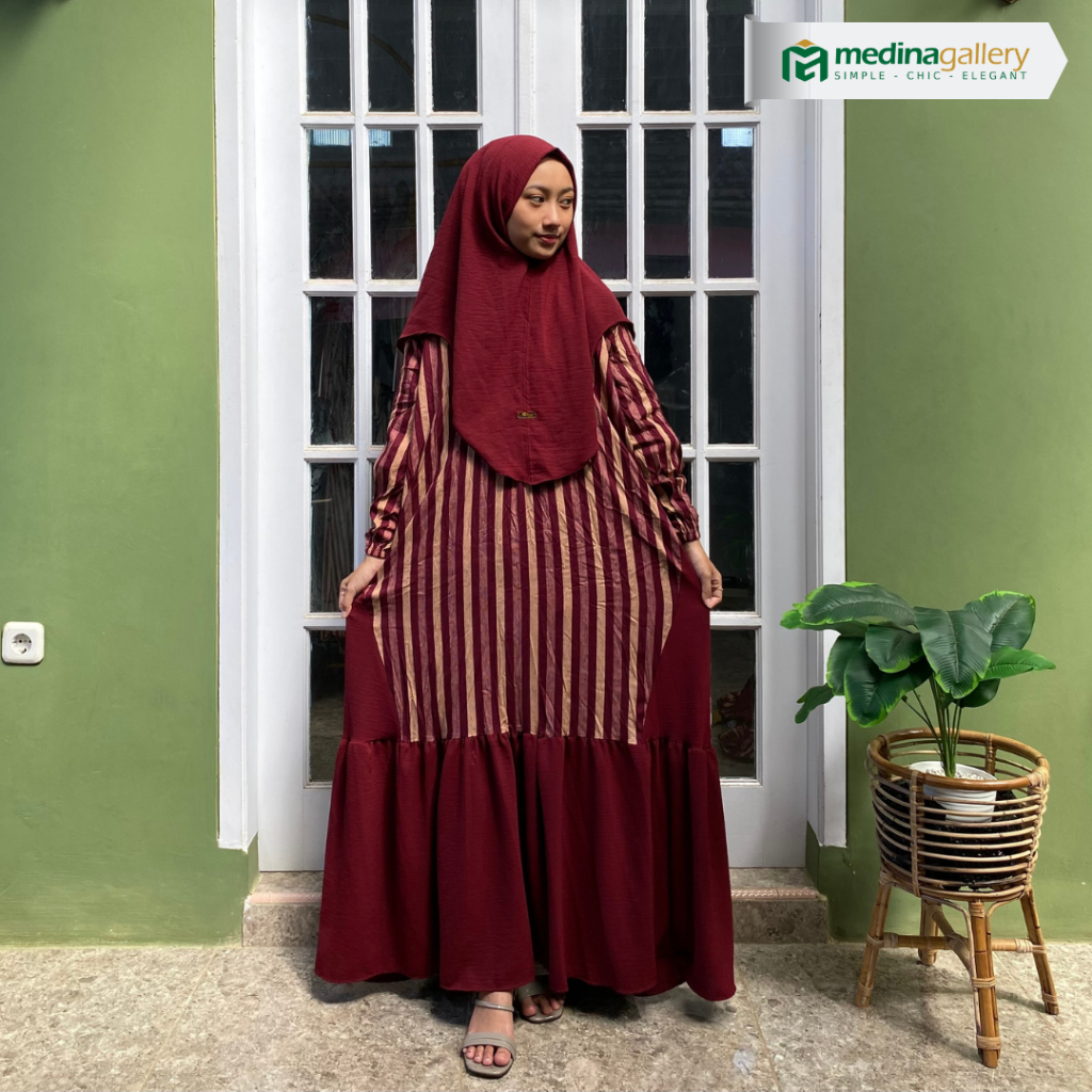 Safwah Set Dress Rayon Premium Kombinasi Crinkle Airflow / Gamis Motif Set Wanita Bergo