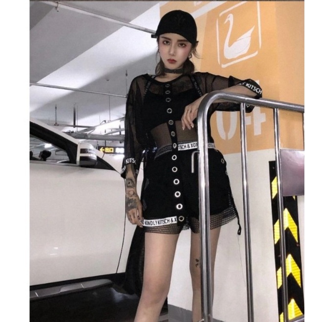 Blouse Harajuku Korean Style Gaya Mewah Baju Jaring Wanita Blus Wanita Kekinian Blus jala Blus jarin