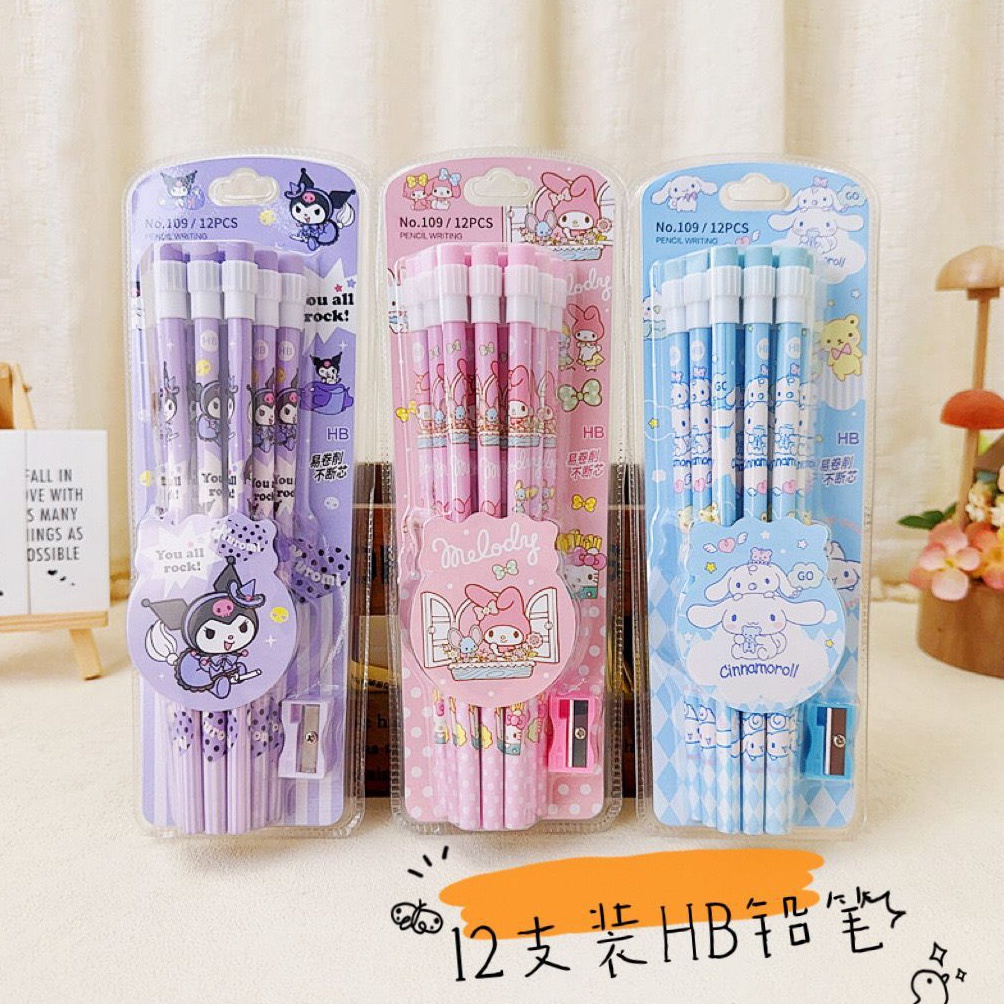 

KODE A64S SANRIO Set Pensil isi 12 Pcs Free Rautan Edisi Sanrio My Melody Kuromi Cinnamoroll