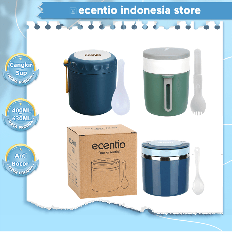 ecentio cangkir sup portable soup tahan panas anti tumpah lunch box tempat sup tahan panas bekal mug
