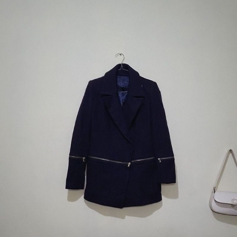 Blazer Coat Musim Dingin Musim Hujan Navy Biru Dongker