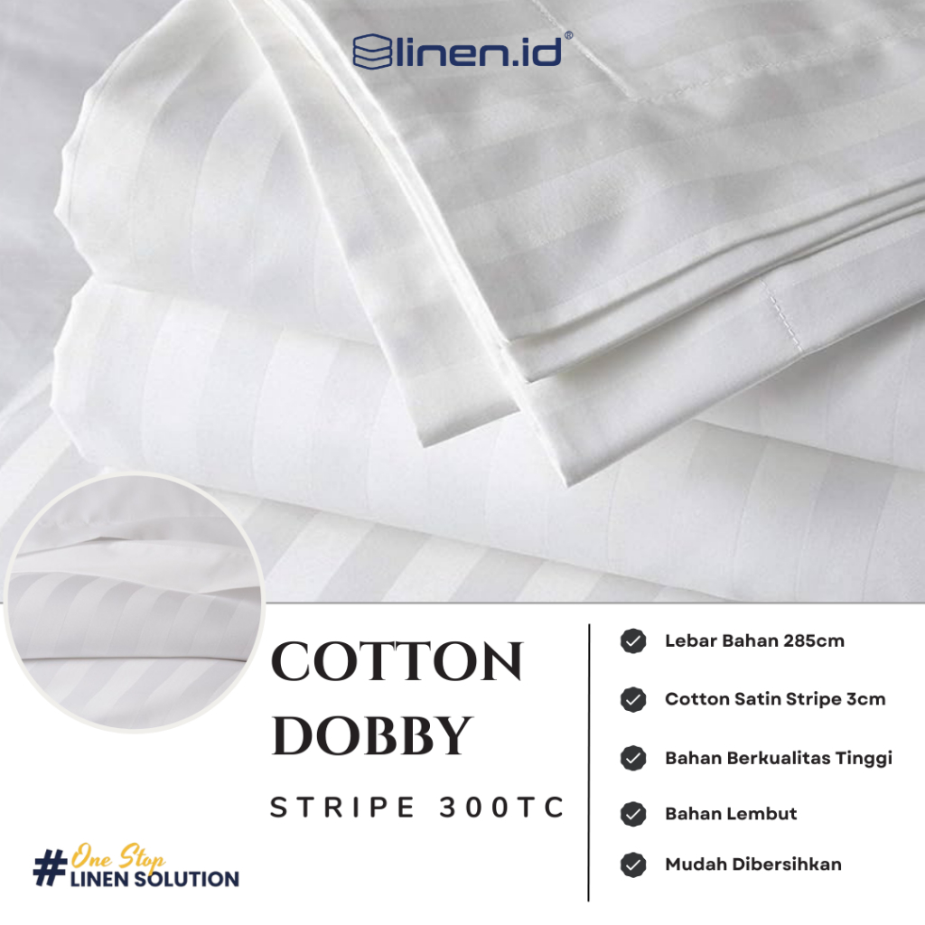 [Bahan Sprei Putih] Kain 100% Cotton 300TC Dobby Stripe 3cm Lebar 285