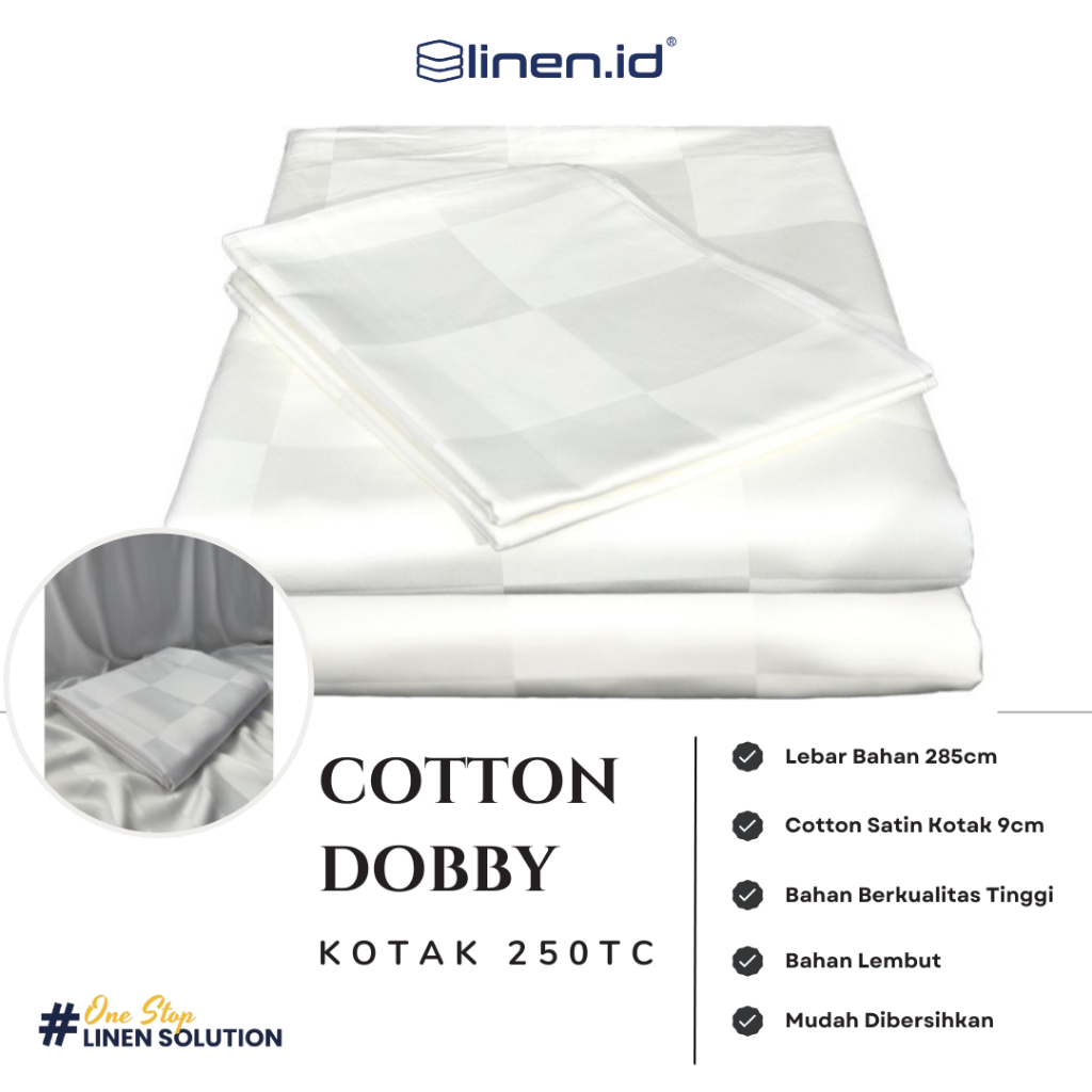 [Bahan Sprei Putih] Kain 100% Cotton Dobby Kotak 250tc Lebar 285cm