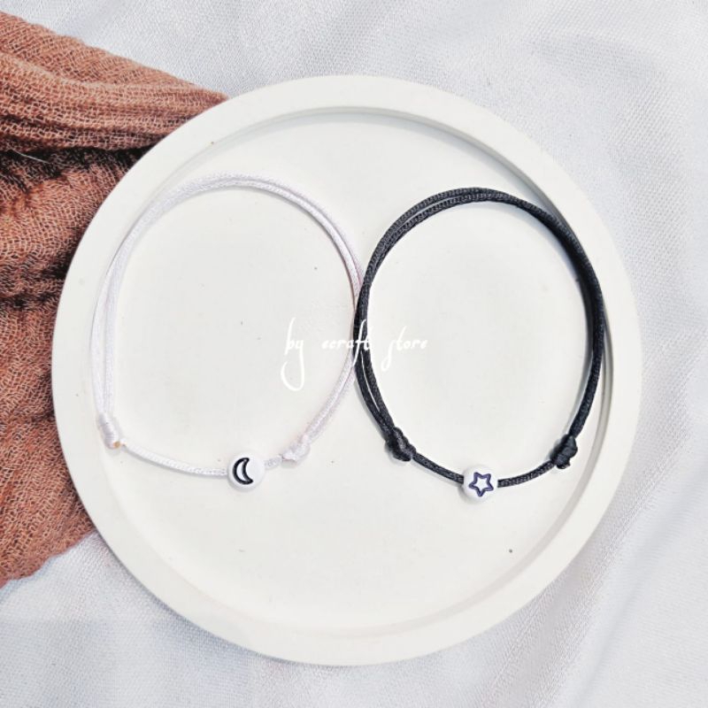 2 pcs Gelang Bulan Bintang Couple Tali Satin / Gelang Pasangan / Gelang Persahabatan