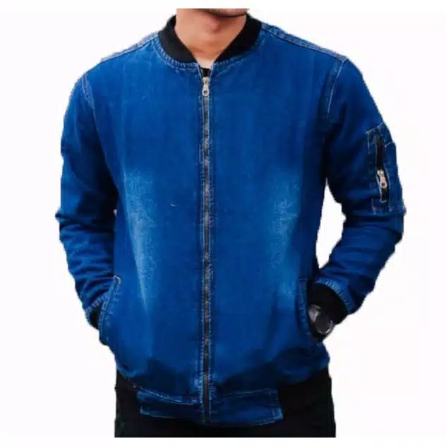 Jaket Denim Bomber Jeans Pria Wanita Premium - Jaket Jeans Original Rocafela - Jaket Bomber Denim