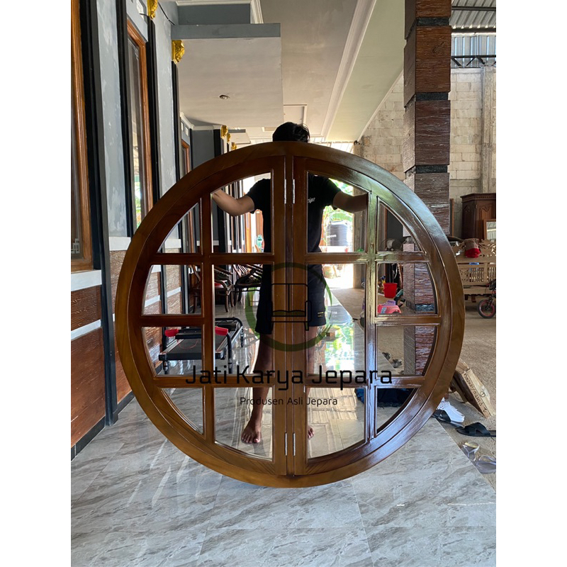 Kusen Jendela Bundar 150cm 12x6cm Buka Pintu 2 Minimalis Kayu Solid Free Ongkit Pulau Jawa ( Bergara