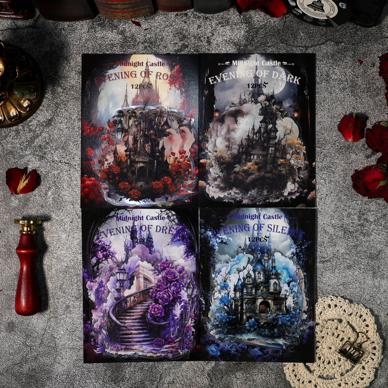 

(3EC) sticker transparan dark istana tangga balkon midnight castle series journaling