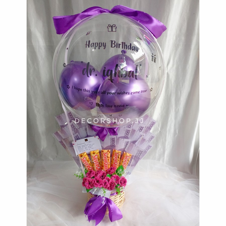 Bucket Balon Uang Keranjang Buket balon Buket uang Bouquet uang money bouquet balon wisuda graduatio