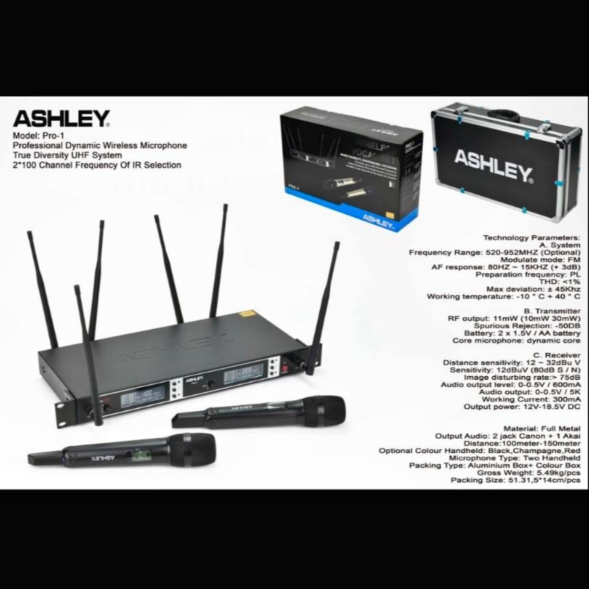 Ashley Mic Wireless Ashley PRO 1 PRO1 Free Koper Digital 2 Mic Wireless Mic Ashley Wireless Pro 1
