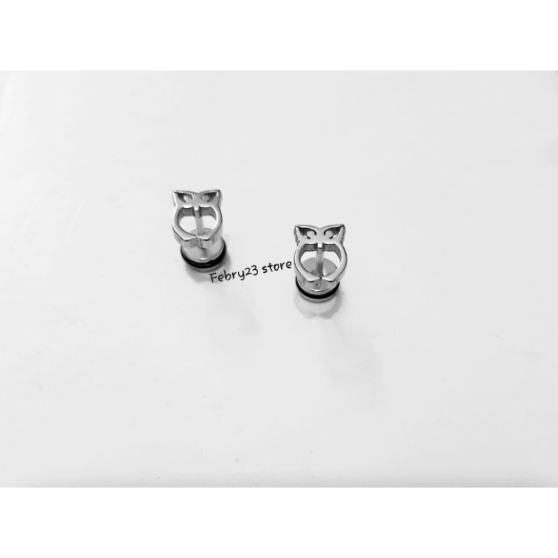 Anting Piercing Roda Motif Burung Hantu Tusuk Tindik Barbel Putih Titanium Pria & Wanita