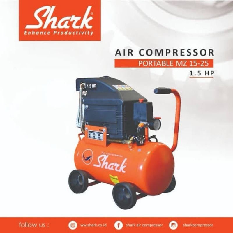 Kompresor Listrik Portable SHARK MZ-1525 1.5 HP / MZ1525 1,5HP 25 Liter