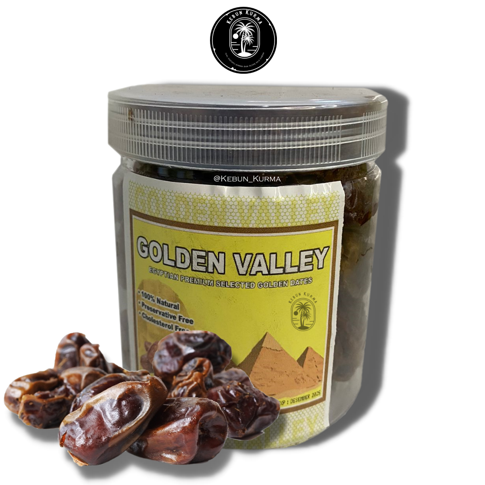 

KURMA GOLDEN VALLEY [500GR]\kurma mesir premium [Kemasan TOPLES BULAT]