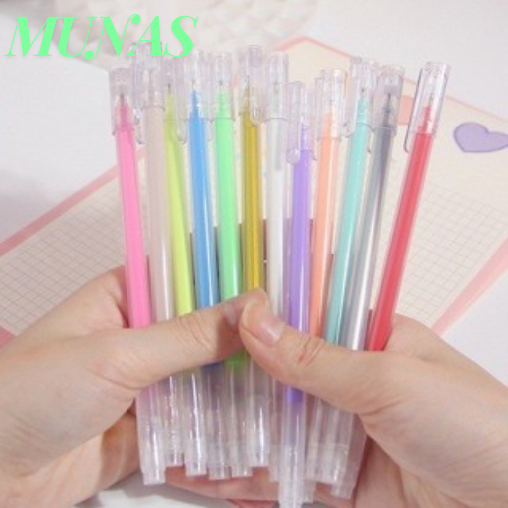 

MUNAS Pena Glitter Metalik 0.9mm Pulpen Warna Warni Gold Colour Gel Pen Tinta Metallic Ballpoint Craftwork Scrapbook Silver White Gel Ink
