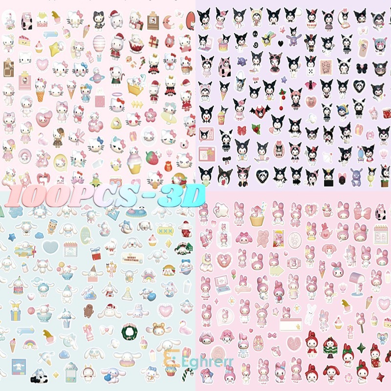 

Eeghrerr Stiker 3D Lucu Sanrio 100pcs/Stiker Motif Kartun Korea Lucu Anti Air/Dekorasi Handbook Scrapbook DIY/Stiker kartun tahan air