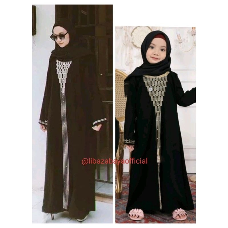 Ramadhan Store Abaya Arab Saudi Hitam Couple Ibu Dan Anak Anak Bordir Turki Piramid Kain Jetblack Gr
