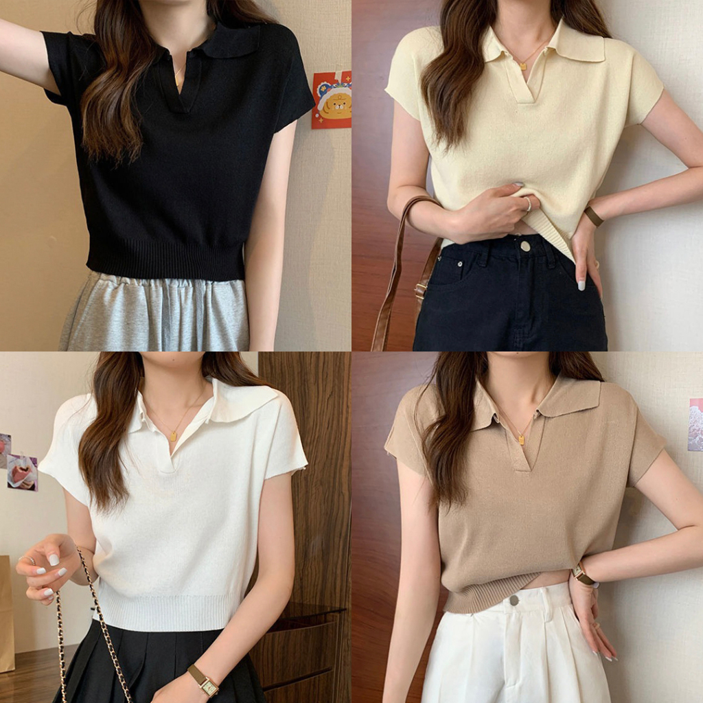 LEISURE WEAR Atasan Kaos Rajut Wanita Lengan Pendek Korean Style Fashion Import Bangkok BKK ajwshop 
