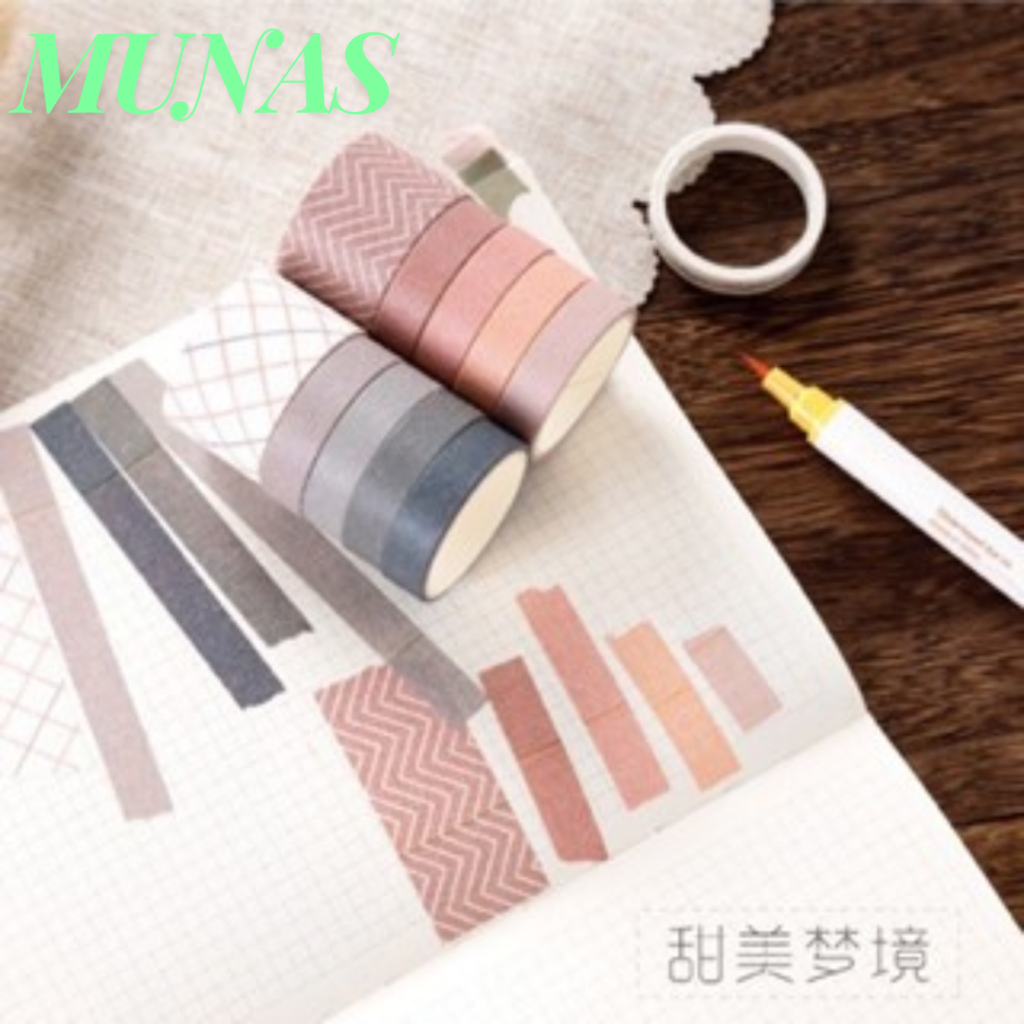 

MUNAS Masking Tape Set 10Pcs Essential Collection Basic Pattern Isi 10 Selotip Bahan Kertas Washi Tape Warna Warni DIY Scrapbook Journal Kotak Box Aeshtetic