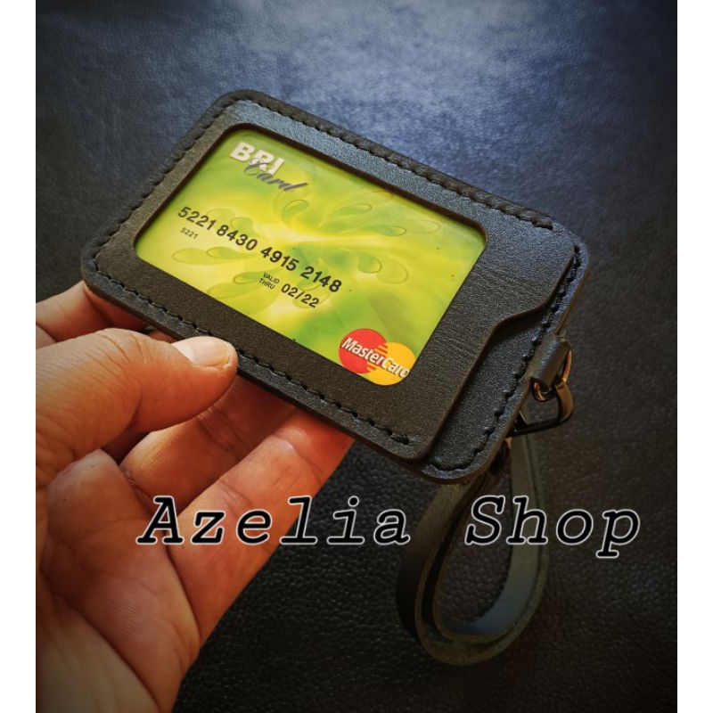 

name tag kulit tali-dompet id card holder asli kulit-pria-wanita
