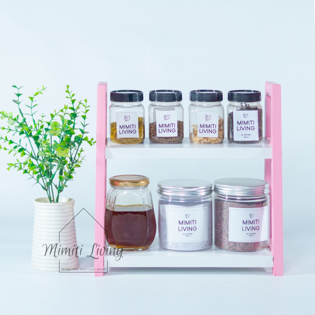 Rak Bumbu Dapur Kayu / Rak Serbaguna Pink / Rak Bumbu Estetik