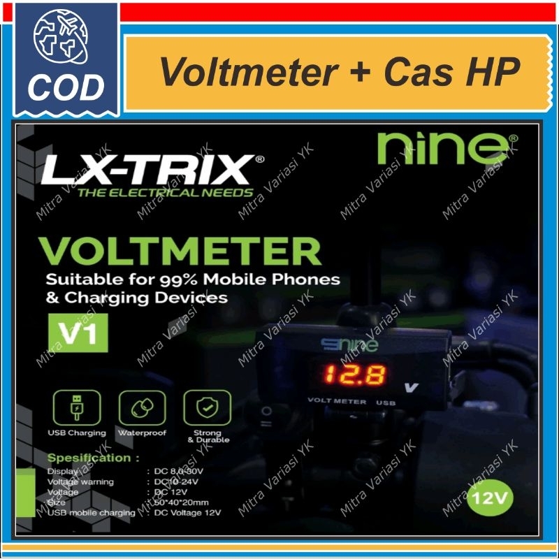 VOLTMETER CAS HP 2 MODE NINE LUXIMOS WATERPROOF ALAT TEST AKI LUMINOS MOBIL MOTOR