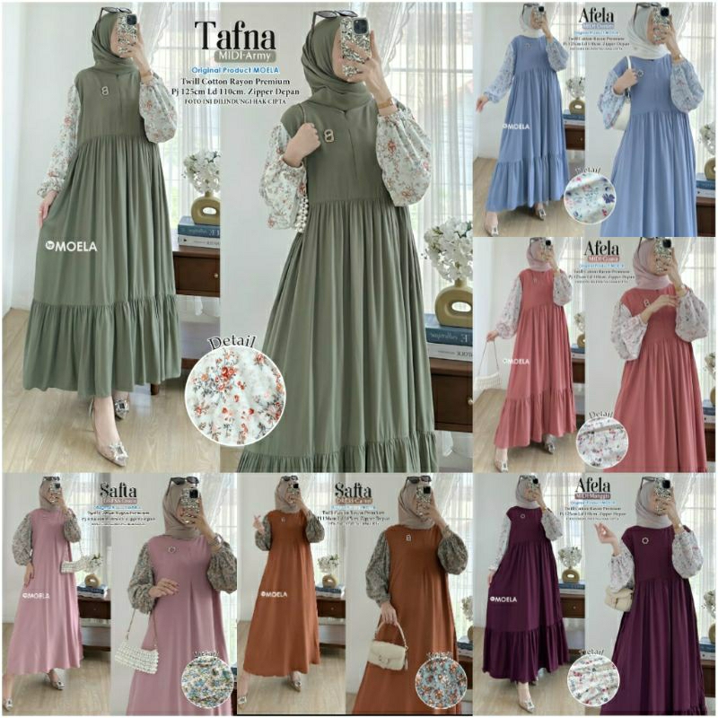 28.7 Midi /Dress Kombinasi Polos Motif BY MOELA  //Ermis NAMEL milli itama Merona Bifas Sisam Delis 