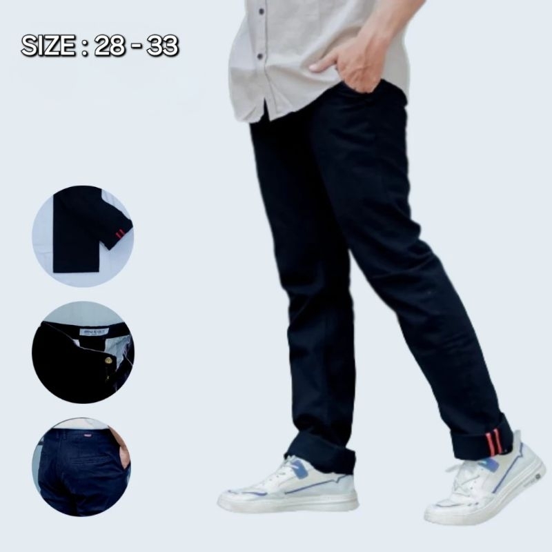Celana Panjang Pria Casual Slim Fit Bahan Canvas Tebal