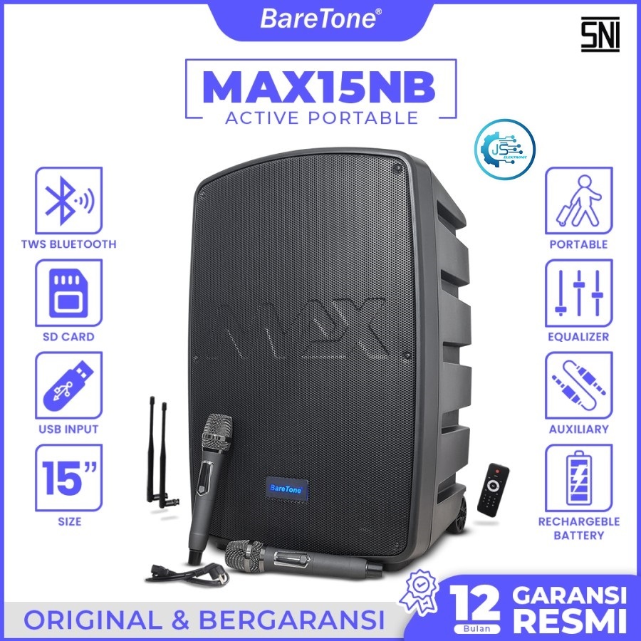 BareTone Speaker Portable MAX15NB Speaker Bluetooth 15 Inch