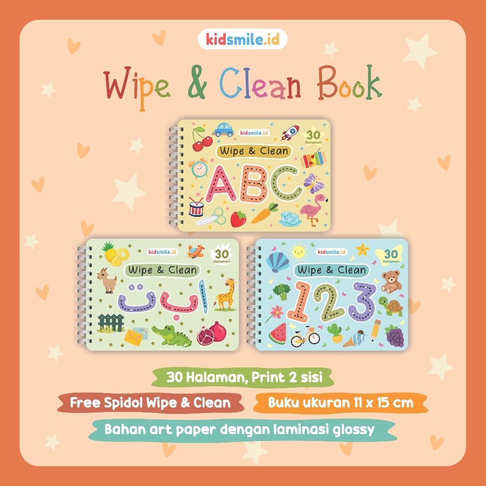 

KODE X78N MAINAN EDUKASI ANAK KIDSMILE BUKU WIPE AND CLEAN AKTIVITY BOOK TRACING BOOK FREE SPIDOL
