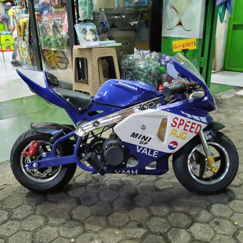 MINI GP POLINI WARNA BIRU 50CC 2T MESIN TARIK