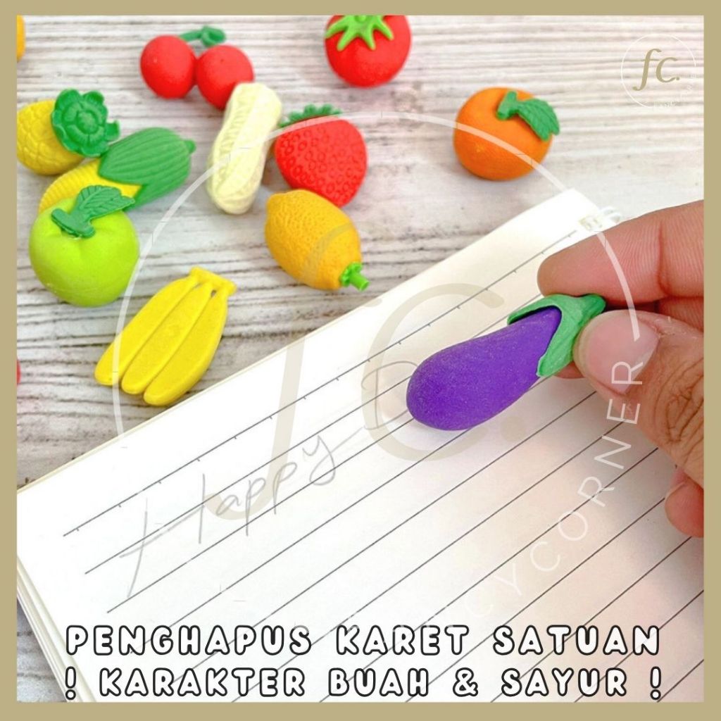 

1 Pcs Penghapus Karet PVC Blind Mystery Box Rubber Eraser Mini Makanan Motif Miniatur Buah Sayur Pisang Cherry Peach Terong Carrot Assorted Fruit Vegetable Warna Warni ER-1244 Cute Impor Harga Grosir Ready COD