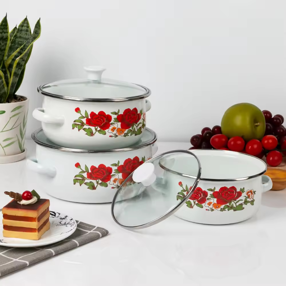 BESTPROMO Panci Bunga Calypso 3 Susun / Panci Enamel Bunga Set 3pcs