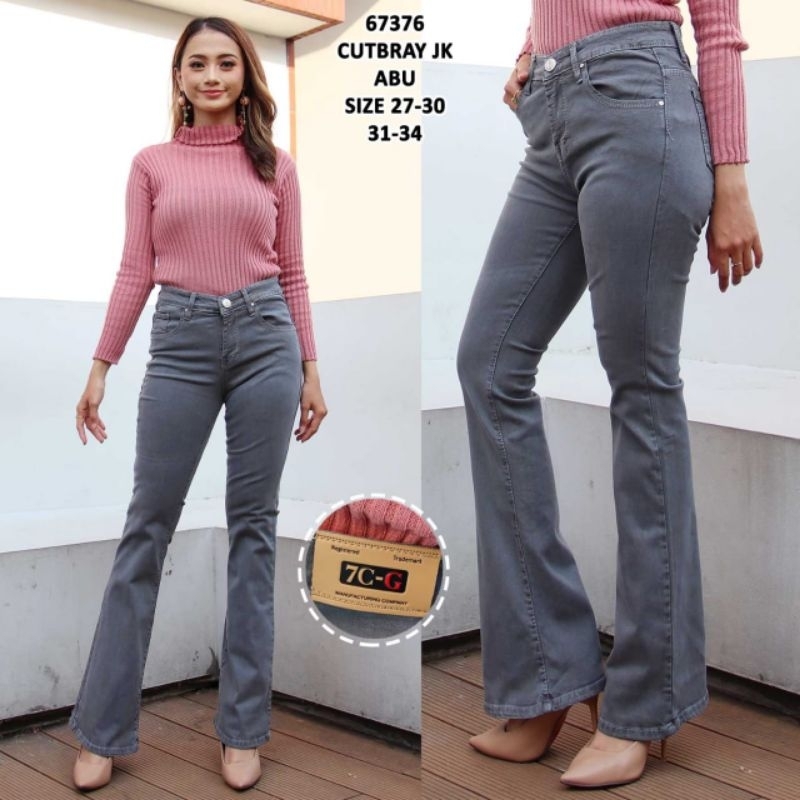CUTBRAY JEANS JK ABU- Celana Cutbray Jeans Midwaist Wanita