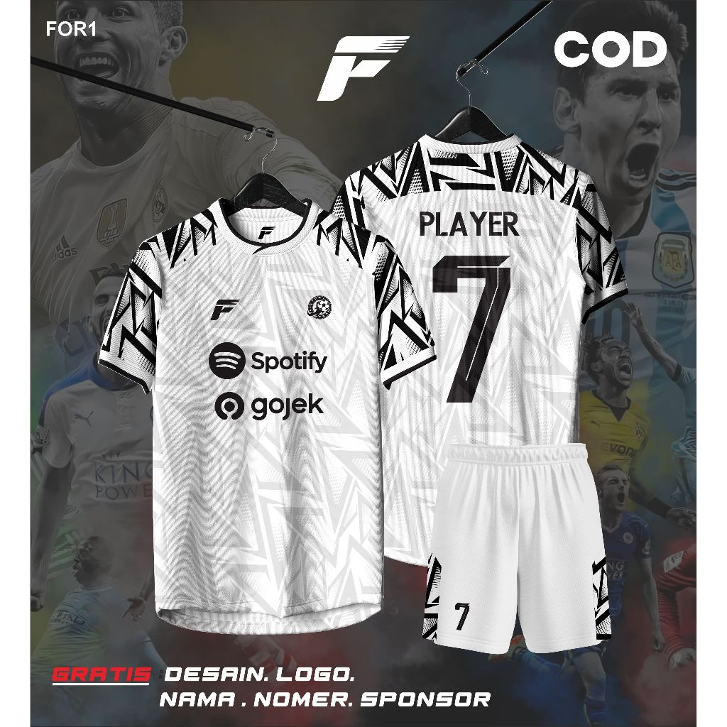 JERSEY FUTSAL CUSTOM FULL PRINTING NAMA DAN NOMER PUNGGUNG BOLA ANAK DEWASA MOTIF MOZAIK HITAM PUTIH