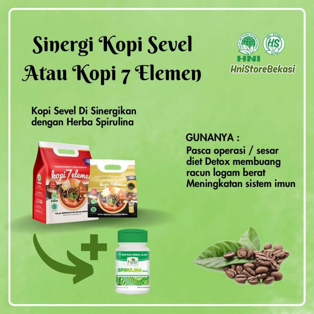 

kopi sevel sinergi dengan herba spirulina
