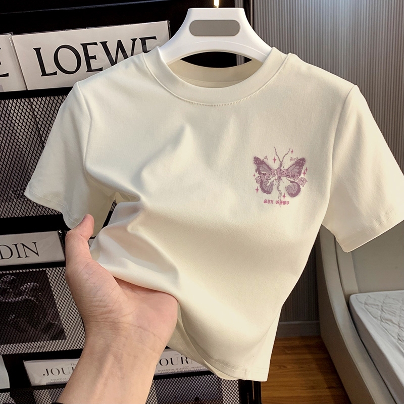 006-068 Baju Pendek Wanita Crop Top Ketat Putih Polos Wanita Korea  Print  Street Style Baju Basic C