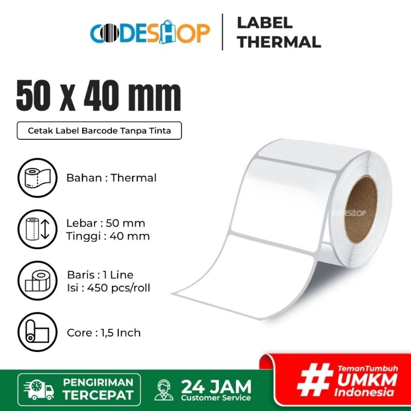 

LABEL BARCODE 50X40 mm KERTAS STICKER DIRECT THERMAL 50x40, 450 PCS