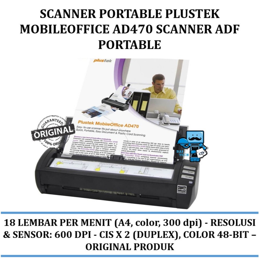Scanner Portable Otomatis / ADF Plustek MobileOffice AD470 - Original Resmi
