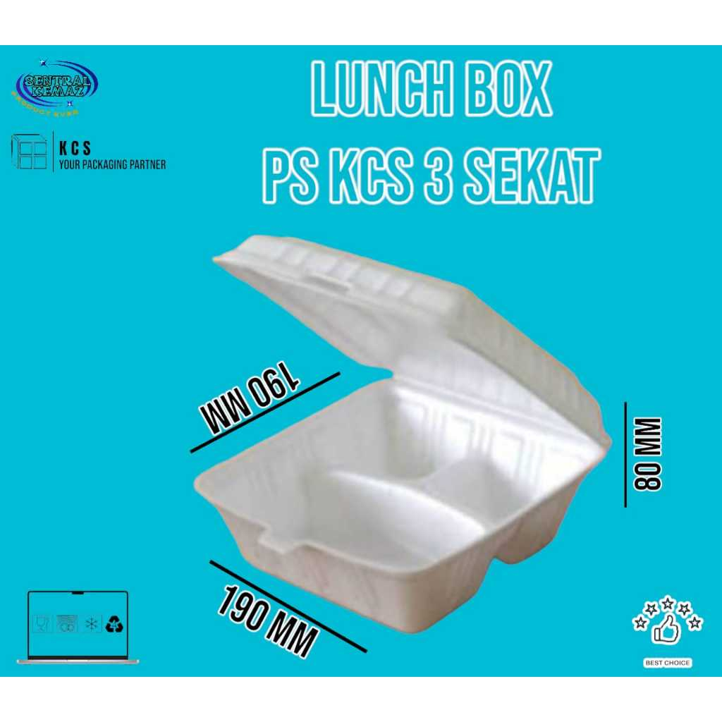 STYROFOAM 3 SKAT (BENTUK BENTO) / LUNCH BOX KCS 3 SEKAT isi 100 pcs
