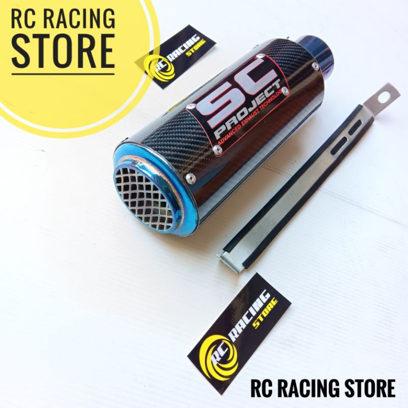 Silincer Knalpot Racing SC PROJECT CARBON BIRU RAM/ JARING Inlet 50mm