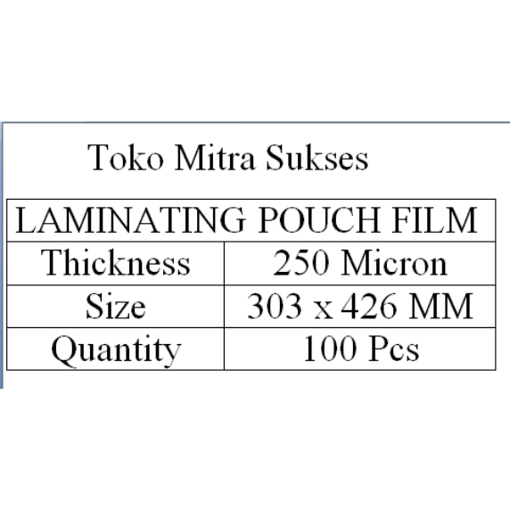 

Plastik Laminating Film A3 250 micron