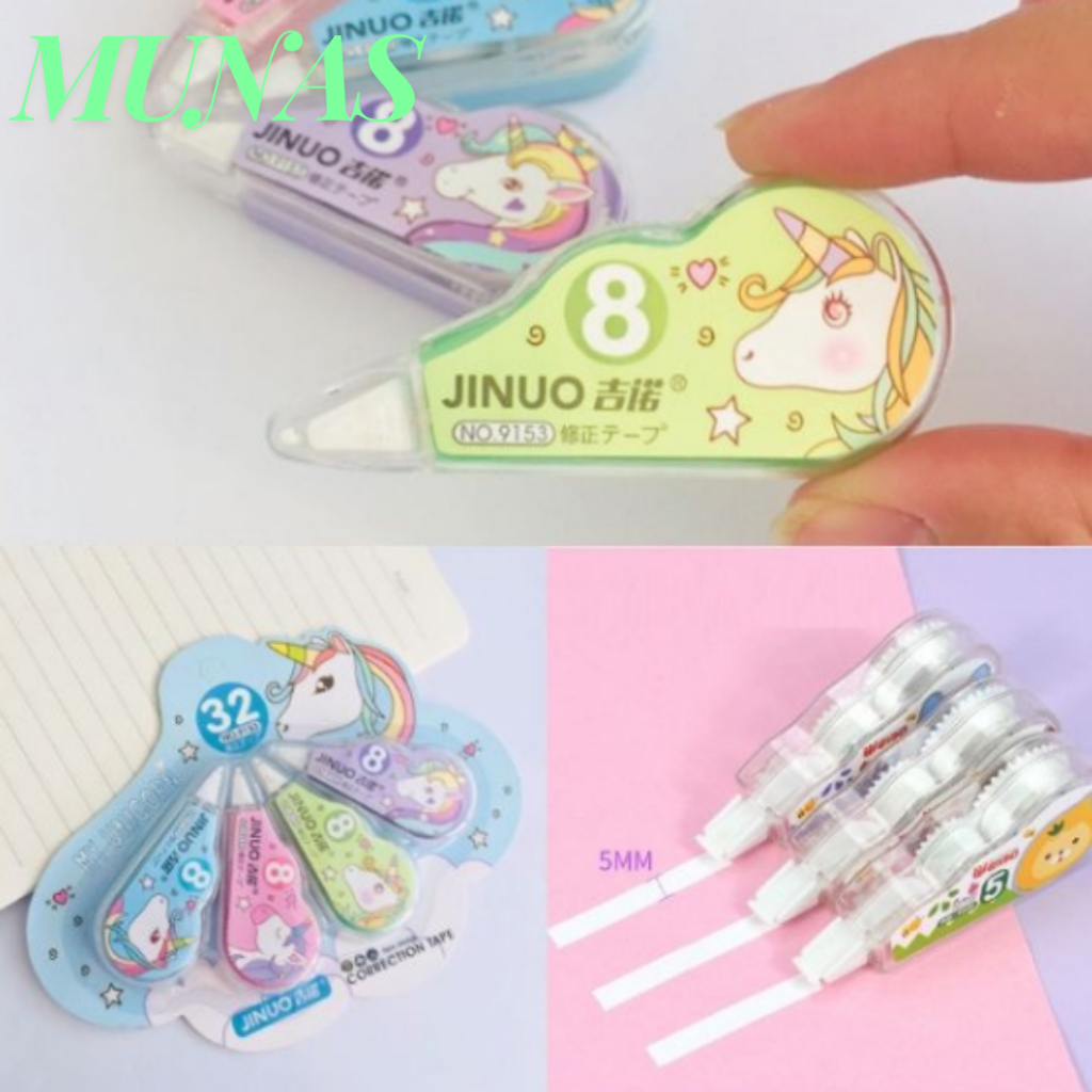 

MUNAS Correction Tape Karakter 4 In 1 Penghapus Pulpen Roll Isi 4pcs Karakter Lucu Unicorn Penghapus Pena Tip-Ex Kertas Mini 4in1 Tip Ex Set 4 Pcs