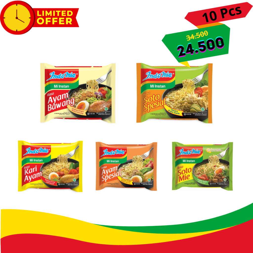 

[ Indomie 10 Pcs 24.500 ] Indomie Kuah 85 gr x 10 pcs Mie Instant Kuah All Varian Indomie Instant - Soto mie Ayam Bawang Ayam Special