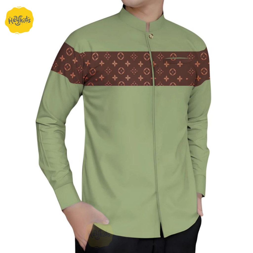 Heykids baju muslim koko pria lengan panjang kombinasi batik bahan katun premium - model Ghani