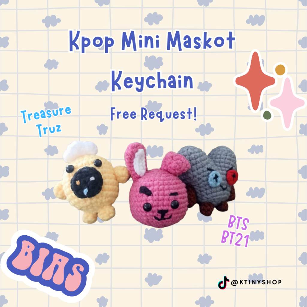 Gantungan Kunci Mini Karakter KPOP BT21 Truz Lucu Murah BTS Treasure Amigurumi Boneka Rajut