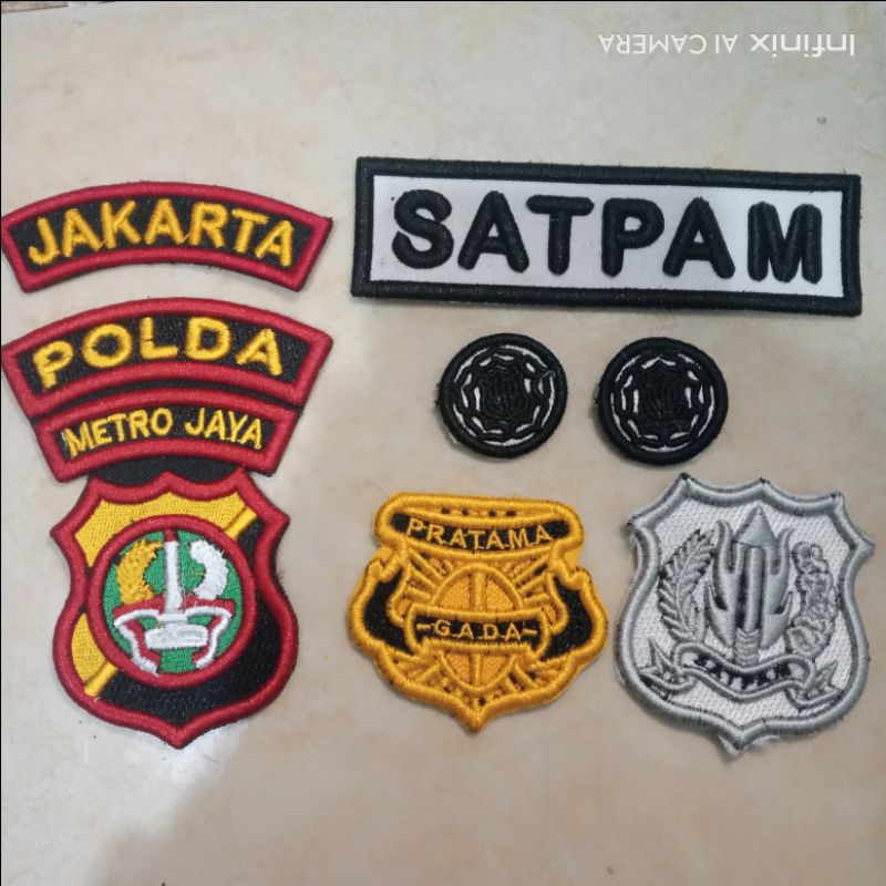 bordir timbul 3D metrojaya / polda / jakarta / satpam/ gada pratama / monogram / kewenangan /